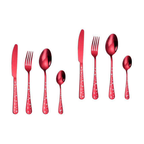 2 Sets Stainless Steel Tableware Spoon Fork Cutter Set Home Tableware (Red) 1