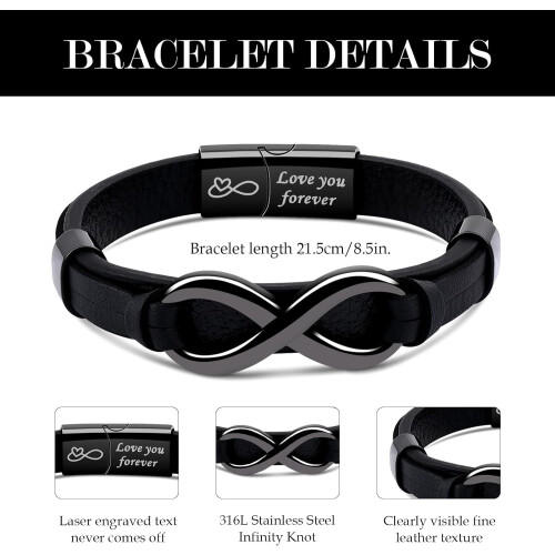 Herren-Lederarmband mit Unendlichkeitsknoten – Valentinstags- oder Geburtstagsgeschenk für ihn, Freund oder Ehemann – Passend für alle 1