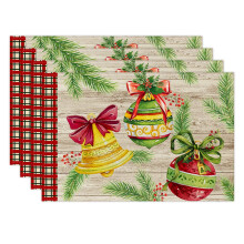 Christmas Placemats Set of 4, 12x18 Inch Rustic Linen Table Mats for Holiday Party & Kitchen Decoration