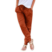 YOUSNH Damen-Taille-Hose, Baumwoll-Leinen-Mischgewebe, Kordelzug hinten, elastischer Bund, Freizeithose mit Taschen, Sommerhose für Damen, 2024,