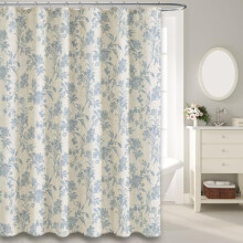 Blå duschdraperi Blommig bomullslinne Cottagecore duschdraperi för badrum 180 cm B x 180 cm L