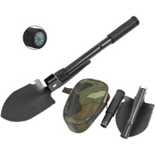 Compact Folding Survival Shovel with Pouch – for Camping, Hiking, Gardening, Off-Road, Hunting, Car Emergency & Ice Removal (Black)