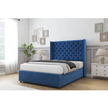 (3' Single, Navy) Sloomy Dior Plush Divan Bed Base No Drawers With 54" Wingback Headboard