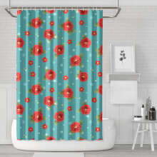 Pioneer bruseforhæng med blomsterprint, 180x180 cm, dekorativt bruseforhængssæt til badeværelset med 12 kroge, vandtæt og vaskbar