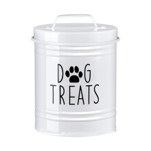 YOCBZ Airtight Dog Treat Container, 6x5" Metal Cookie Jar for Farmhouse Kitchen – White Pet Treat Storage Container (Compatible with Dogs & Cats)