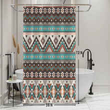 Rideau de douche bohème abstrait, motif géométrique coloré à vagues, style vintage, polyester imperméable, 91 x 183 cm, avec crochets