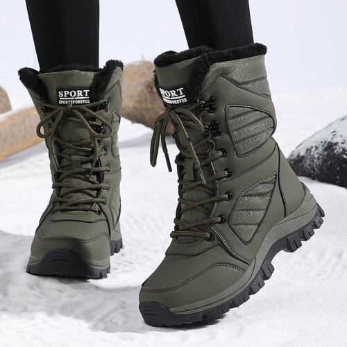 Dames winterlaarzen met dikke zool, legergroen, hoog model 1