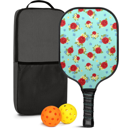 Σετ κουπιών Pickleball από fiberglass με λουλούδια και 2 μπάλες και τσάντα – Συμβατό με