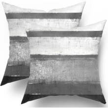 Housses de coussin 40 x 40 cm (2 pièces), noir/blanc/gris, rayures abstraites gris clair, en coton, style champêtre et extérieur, compatibles avec