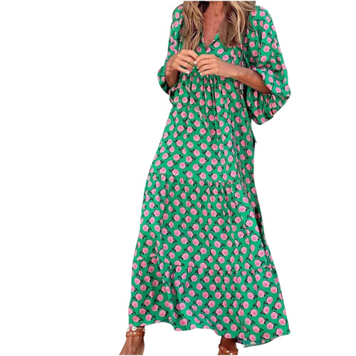VERUGU Γυναικείο Φόρεμα Boho με Φούξια και Μανίκια, Επίσημο, Μακρύ Φόρεμα για Παραλία,