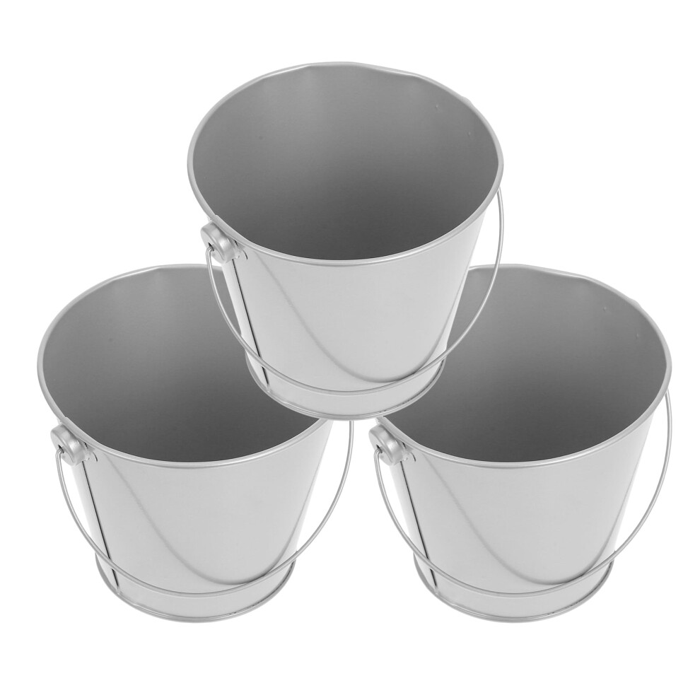 Mini Metal Buckets Silver Galvanized Iron 3 Pcs 9181073977114