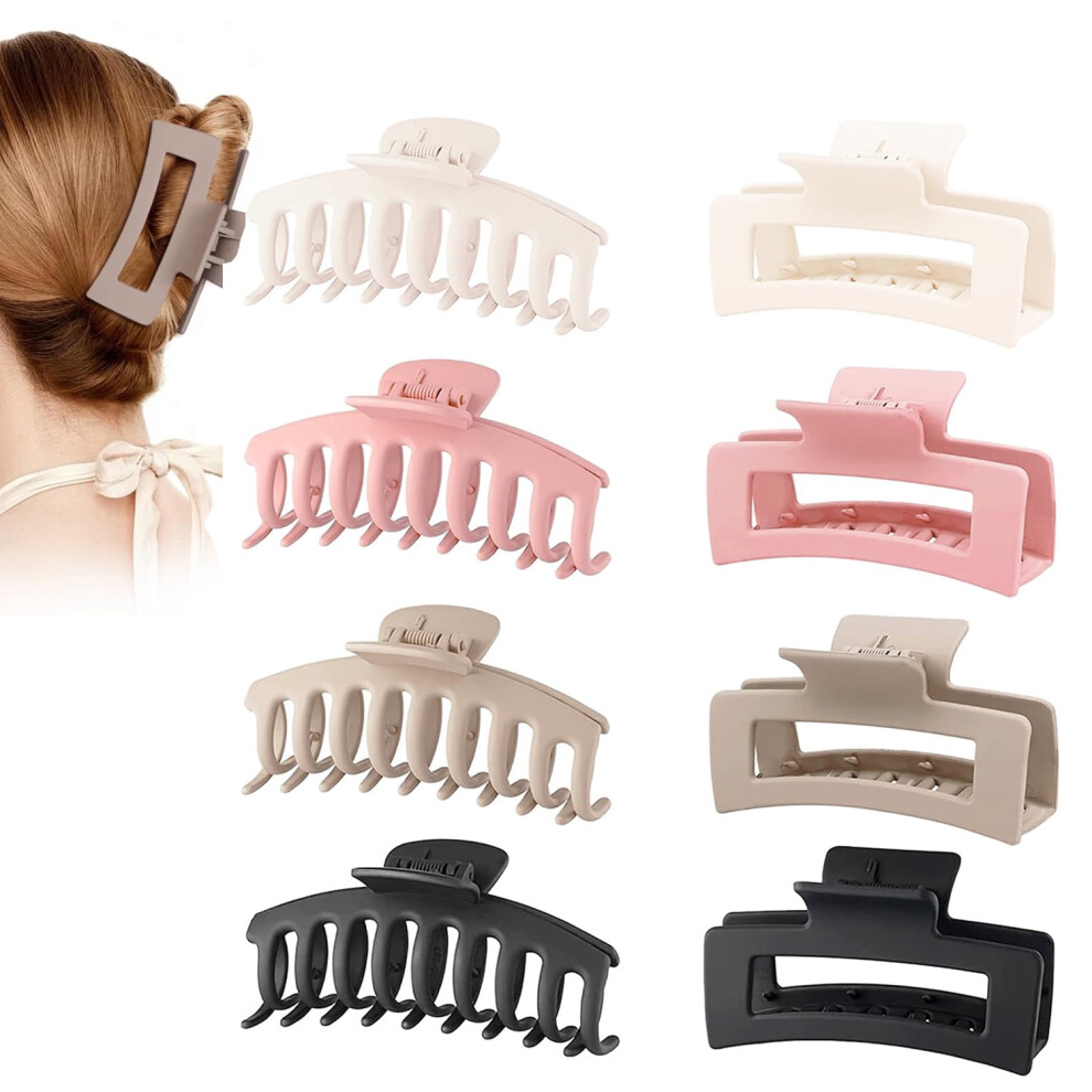 4.3" Large Hair Claw/Clips for Thick Hair, Banana Claw, Non-slip, Rectangular Jaw Big Gifts for Women, Girls, 8 Pack
