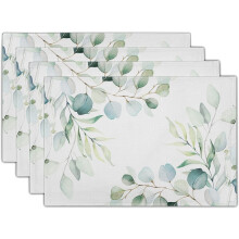Sage Green Placemats Set of 4, Washable Non-Slip Heat Resistant 1218", Spring Eucalyptus Design, Linen Fabric Table Mats