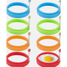 Lot de 8 cercles à œufs en silicone (10 cm), antiadhésifs, de qualité alimentaire, compatibles avec les œufs au plat et les crêpes, multicolores