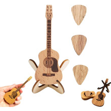 Mini-Gitarrenplektrum-Etui aus Holz mit Ständer, Anti-Verlust-Organizer + 3 Plektren – Kompatibel mit Akustik- und E-Gitarren