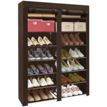 Étagère à chaussures portable à double rangée pour 28 paires, avec revêtement en tissu non tissé, marron, idéale pour le rangement dans un