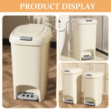 Poubelle OUNONA élégante beige avec couvercle et pédale pour salle de bain et bureau