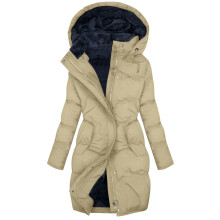 Waterdichte parka voor dames met ritssluiting, plus size, warme gewatteerde lange jas met capuchon en zakken, tuniek met lange mouwen, winterjas,