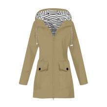 Veste imperméable à capuche pour femme, automne-hiver, coupe-vent, manches longues, poches multiples, manteau décontracté d'extérieur (kaki, M)
