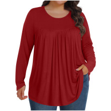 Plus-Size-Tops für Damen, Herbst-Tunika, Langarmshirt, Rundhalsausschnitt, lässige Bluse, Größen 1X-5X, XL