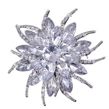Broche de bufanda grande con forma de flor y diamantes de imitación para novia, joyería decorativa