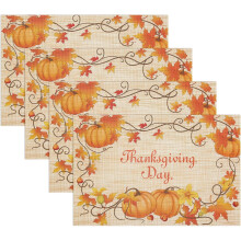 Herbstliches Thanksgiving-Platzset, 4-teilig, Kürbis- und Ahornblatt-Design, waschbar, rutschfest, hitzebeständig, gewebt (45 x 30 cm)