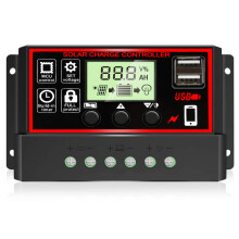 Vylepšený 30A solární regulátor nabíjení, 12V/24V PWM automaticky nastavitelný LCD, duální USB, kompatibilní se solárními panely