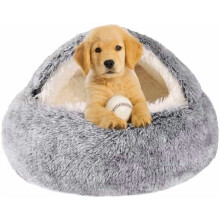 Hundebett mit Kapuze für kleine Hunde und Katzen, waschbares Nestchen, rutschfest, geeignet für Haustiere bis 10 kg (Grau, 50 x 50 cm)