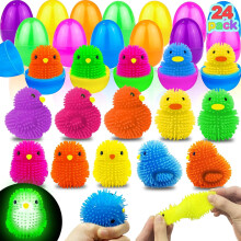Boules LED lumineuses en forme de poussin et de canard, jouets sensoriels anti-stress à presser, idéales pour garnir les paniers de Pâques et