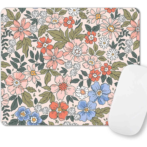 Mouse Pad με λουλούδια – Green Leaf Boho Design, Πλενόμενο ύφασμα, Αντιολισθητική βάση από