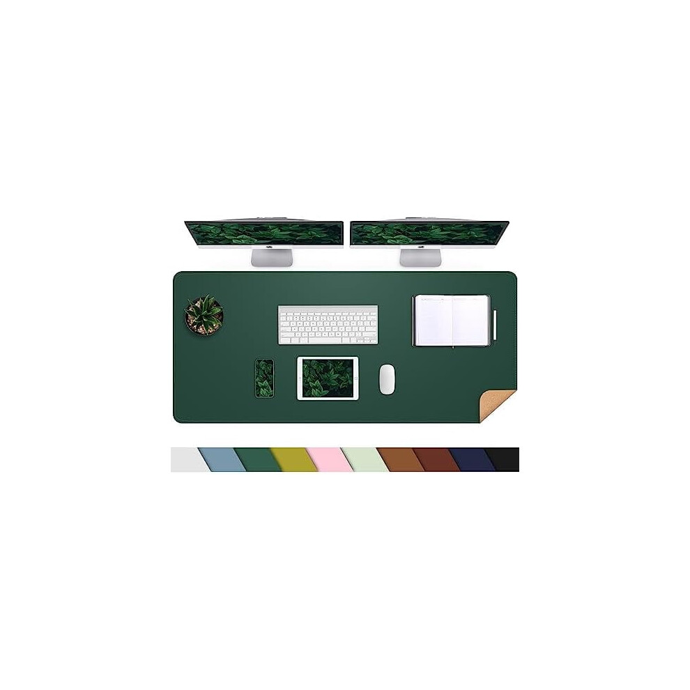 Large Non-Slip Leather Desk Pad With Cork & Pu Leather, Waterproof Mouse Pad For Office/Home (55"X17", Green) Dark/Green 9313598030856