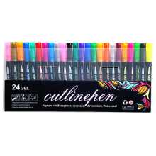 Gpoty 12/24-color metallic double-line outline markers, 2mm tip, shimmer paint pens for metal, ceramic, glass, cards—compatible with DIY photo