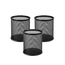 3-delige pennenhouder, multifunctionele metalen pennenhouder voor op het bureau, ruime pennenhouder van gaas, zwart.