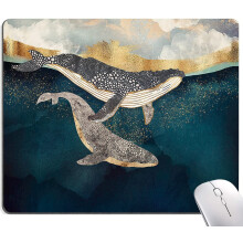 Alfombrilla de ratón con diseño de ballena: impermeable, con base de goma antideslizante y diseño cuadrado de animales para oficina, hogar o