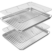 Stainless Steel Baking Sheet with Rack Set (2 Pans + 2 Racks), Nonstick, Warp-Resistant, Rust-Free, 16x12x1 in