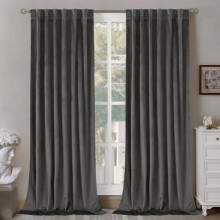 Grey Velvet Curtains 52x84", Thermal Blackout, Noise Reducing, Back Tab & Rod Pocket, 2 Panels, Compatible with Standard Rods