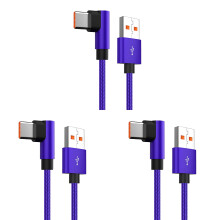 Cabo USB-C de 90 com revestimento em nylon trançado para carregamento rápido de celulares Android, 66W, USB-A para C, 3 metros (10 pés)