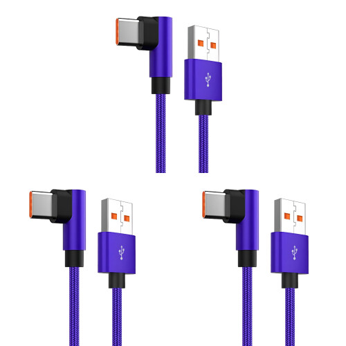 USB C Σωστή γωνία 90 Αγκώνας με πλεγμένο νάιλον USB A σε C66W Γρήγορη φόρτιση καλωδίου