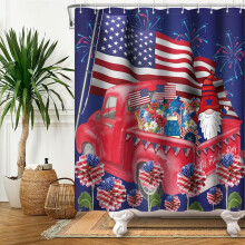 Bruseforhængssæt med kroge, "Glædelig uafhængighedsdag", 72x72" – Gnome, flag, rustikt landbrugslastbildesign, kompatibel med standardstænger