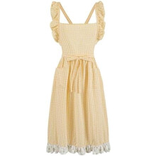 Women's Vintage Gingham Apron Dress Cotton Pinafore with