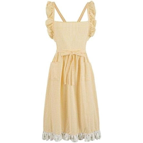 Abito grembiule vintage da donna a quadretti in cotone con