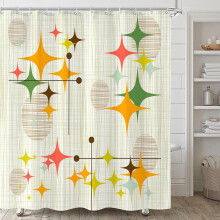 Mid-Century Modern Stjerne Bruseforhæng, Vintage Boho Abstrakt Kunst, Vandtæt Stof med Kroge (Gul, 180x180 cm)