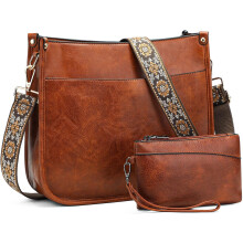 Dámska crossbody kabelka, trendy vegánska kožená kabelka hobo pre ženy, kabelky a peňaženka, 2 ks s gitarovým ramenným popruhom