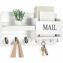 Organiseur de courrier mural avec étagère, porte-clés et porte-lettres – Bois rustique style ferme, montage encastré (16,5 po x 9,1 po x 3,4