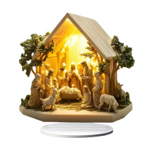 Crèche de Noël d'intérieur avec lumières LED – Décoration de table en acrylique, compatible avec la maison et le bureau