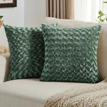 Housses de coussin décoratives vert foncé, lot de 2, 45 x 45 cm, motif rose uni doux et texturé, décoration Saint-Valentin pour canapé et salon
