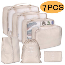 Packing Cubes for Travel & Suitcases Foldable Suitcase Organizer Lightweight Luggage Storage Bag 7 Pack - Beige