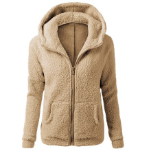 Damesjas met capuchon, trui, winterjas, warme wollen jas met ritssluiting, katoenen jas, bovenkleding, bruin, XXXXL