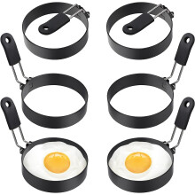 Lot de 4 cercles à œufs en acier inoxydable, moule à œufs rond antiadhésif de 9 cm x 6,5 cm pour faire frire des œufs et des crêpes sur une