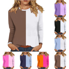 Blouse décontractée à manches longues et col rond, grande taille, couleur violette, idéale pour l'hiver et les sorties.